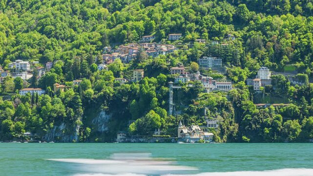 Time lapse, Italian settlement on a hills of a mountain near Lake Como. Blevio, Lombardy, Italy.