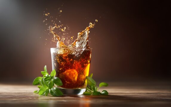Splash of Herbal Tea in Frozen Motion Captured Elegantly