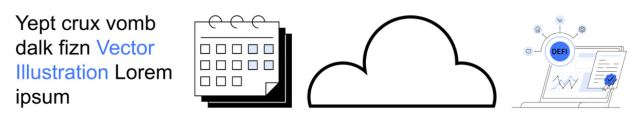 Cloud computing, data storage, online scheduling, digital analytics, tech solutions, information sharing. A cloud with a calendar and analytics graphics. Cloud computing and data storage concept