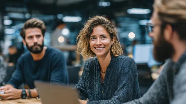 Smiles and connections flourish in a vibrant work environment during a creative team meeting