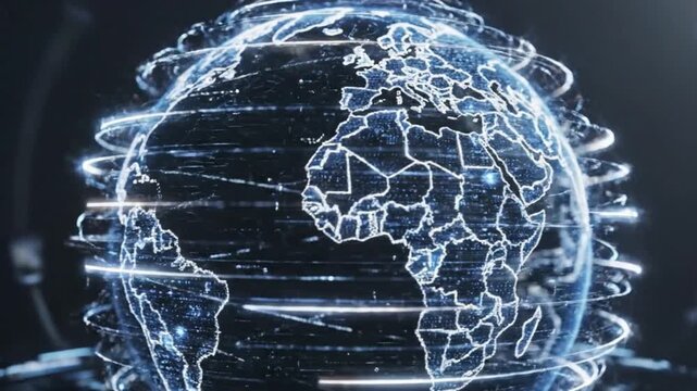Futuristic Digital Globe with Streaming Data Pulses in Cinematic 4K