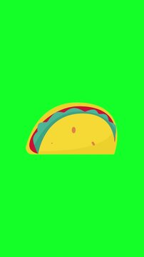 Fun Animated Cartoon Taco Wiggling Isolated On Green Screen