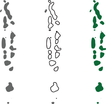 Maldives Country Map Silhouette Collection: Minimalist Outline, Solid Grey, and Tropical Green Vector Illustrations of the Indian Ocean Archipelago Atolls for Travel and Geography Design