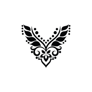 Vintage ornamental neckline vector illustration with intricate floral details, ideal for textile print, wedding design, and decorative artwork.