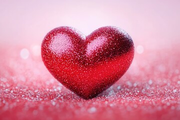 Obraz premium glittering red heart ornament on a sparkling pink surface evoking romantic warmth and joy