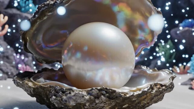 Stunning pearl inside an oyster shell in a beautiful underwater scene.