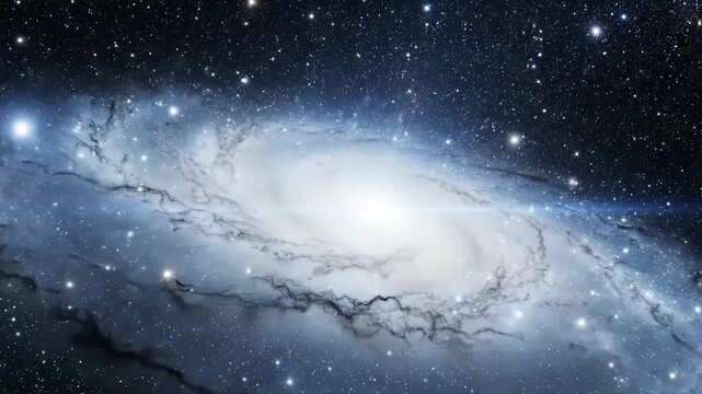 Spiral galaxy in deep space nebula with star field