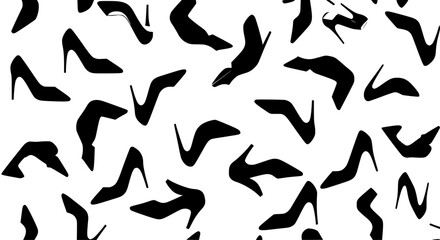 Seamless Black High Heel Shoe Vector Pattern Geometric Fashion Footwear Background