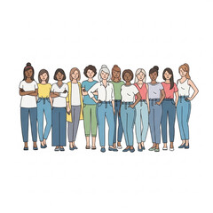 Fototapeta premium Diverse Women Group Vector Illustration Confident Empowerment