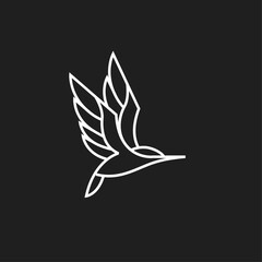 Minimalist Flying Bird Line Art Logo on Black Background