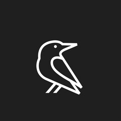 Obraz premium Minimalist White Bird Line Art Illustration on Black Background