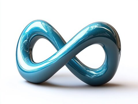 glossy blue metallic infinity loop mobius sculpture on white background conveying sleek futuristic elegance and calm motion