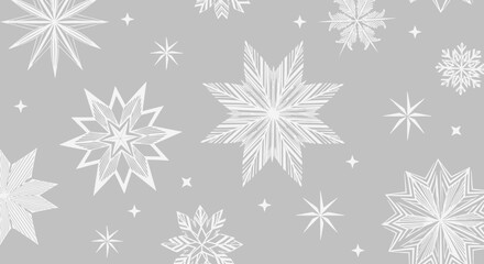 Festive Winter Snowflakes Seamless Pattern on Gray Background, Graphic Design