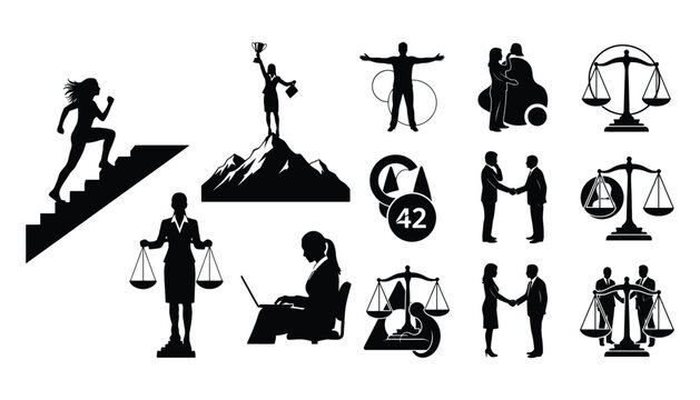 Gender equality business silhouettes - diverse icons for parity and success