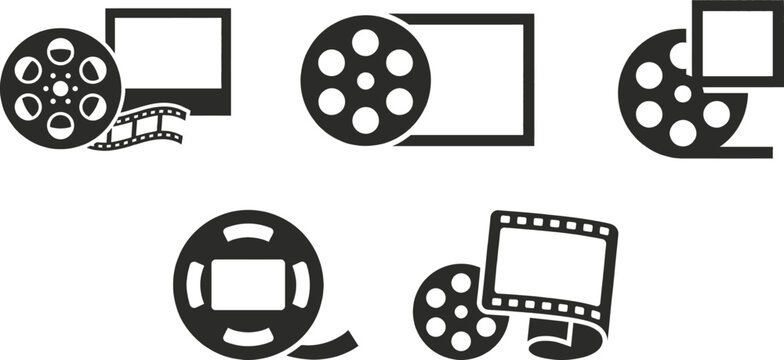 Film reel icon with photo frame symbol minimalist vector