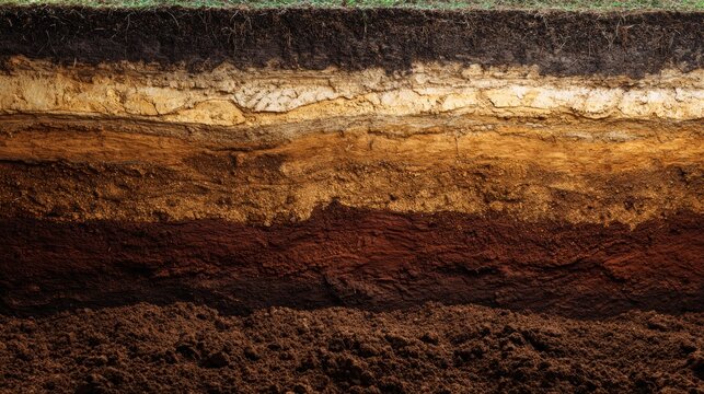 Cross section of earth showing soil layers and grass