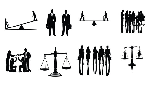 Gender equality business silhouette vector icons set