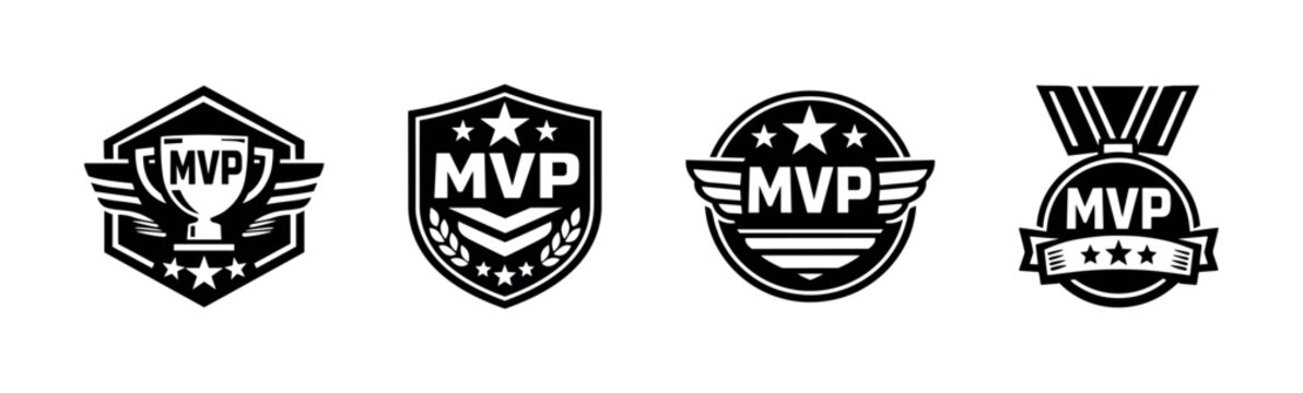 Mvp award vector icons set: trophy, medal, badge symbols