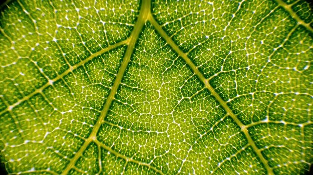 Macro view of vibrant green leaf veins and cell structure