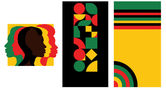 African American Heritage Abstract Designs with Silhouettes of People and Geometric Shapes