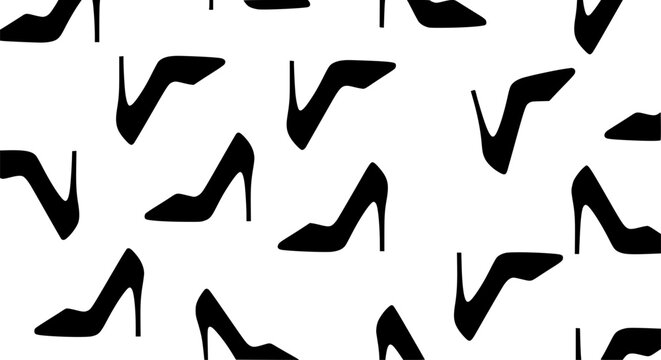 Seamless Black High Heel Shoe Vector Pattern Geometric Fashion Illustration