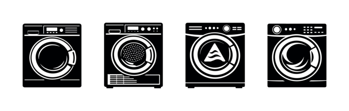 Washing machine vector icons set. laundry appliance symbols. home appliance signs