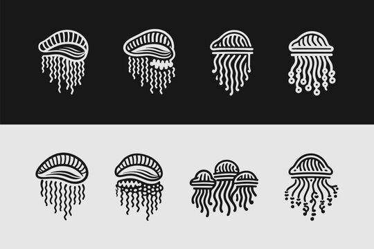 Portuguese Man O War Jellyfish Vector Icon Set