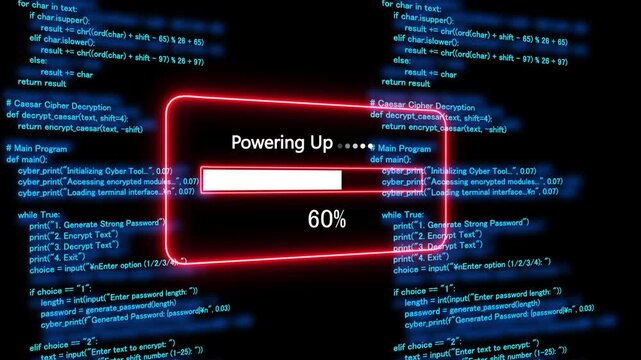 Teal Powering up Progress Bar on a Background of Computer Code loading programming. 4k animation 