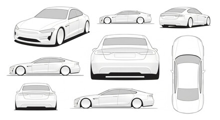 Car Line Drawing Multiple Views. © holik