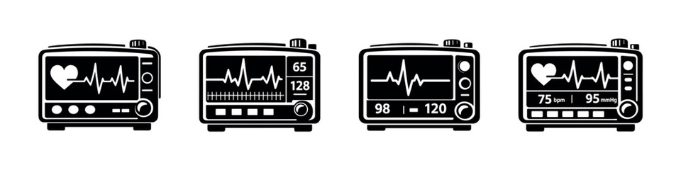 Medical monitor vector icons set. heartbeat display symbols. healthcare equipment graphics