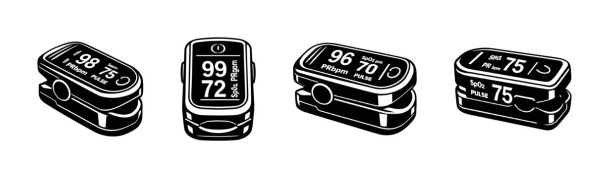 Medical pulse oximeters vector icons set. health monitoring symbols collection