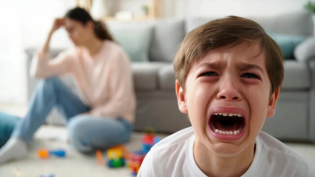 Stressed single mother and crying child at home highlighting parental burnout emotional overload mental health crisis parenting stress family conflict anxiety and challenging family relationships