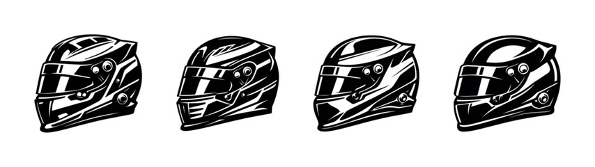 Fototapeta premium Motorcycle helmets vector icons set. biker helmet symbols. racing headgear graphics