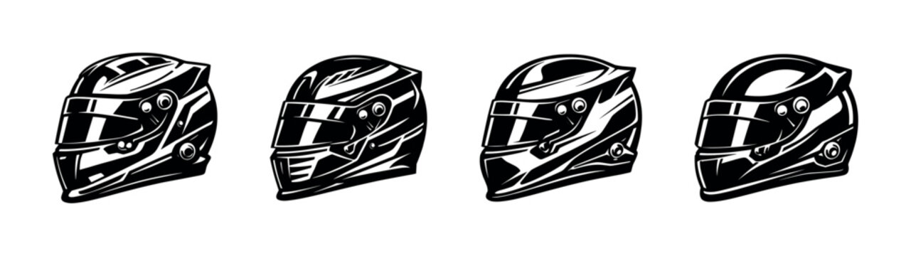 Motorcycle helmets vector icons set. biker helmet symbols. racing headgear graphics