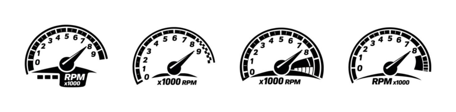 Tachometer speed dials vector icons set. rpm gauge symbols. speedometer elements.