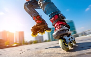 Rollerblader Carving Smooth Pavement in Bright Sunshine