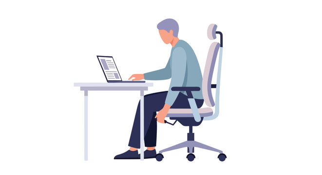 Senior Man Working Laptop Desk Vector