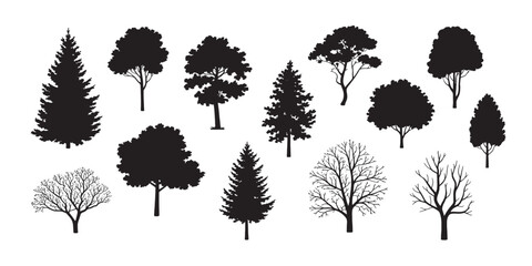Tree silhouette icon collection set of graphics trees elements outline symbol for architecture of silhouettes of trees .landscape, and urban design projects, in vector design 