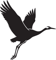 Silhouette of a flying crane bird with wings spread