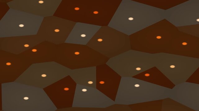 Abstract Geometric Pattern with Glowing Dots and Voronoi Cells in Warm Earth Tones.