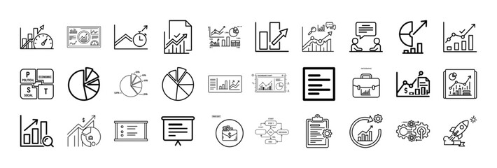 Fototapeta premium Performance Metric Outline Icon Set Flat Black Vector Collection
