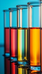 Colorful Test Tubes Filled with Liquid on a Reflective Surface