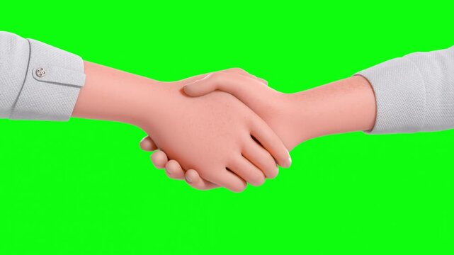 3D Animated Business Handshake Between Two White Professionals on Green Background