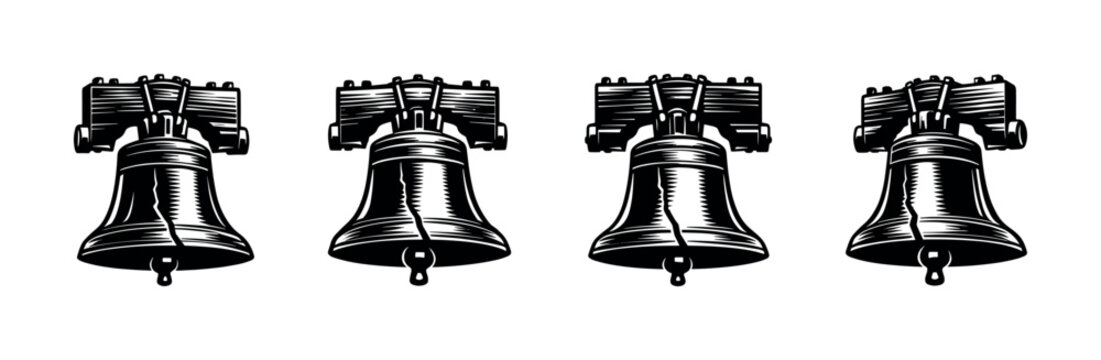 Liberty bell vector icons set. independence symbols, historic bell illustrations