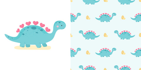 Obraz premium Childish pattern with funny dinosaurs for print