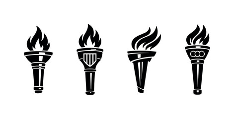 Fototapeta premium Flaming torch vector icons set, torch symbols collection, fire torch designs
