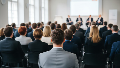 Obraz premium Business people attending a conference or presentation in a modern office setting