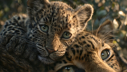 Obraz premium Cuddling leopard cubs