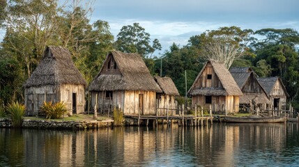 Naklejka premium Traditional huts on water