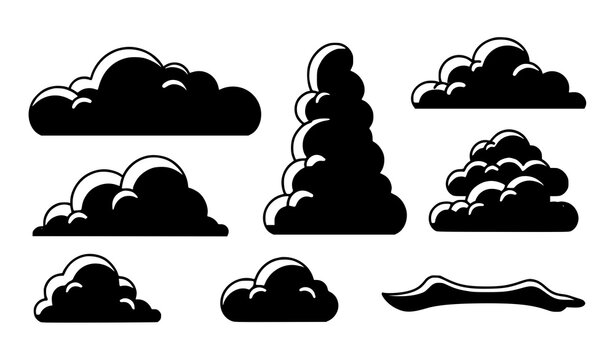 Cartoon Cloud Icon Set Fluffy Blue Sky Weather Vector Collection Transparent Light Blue Background